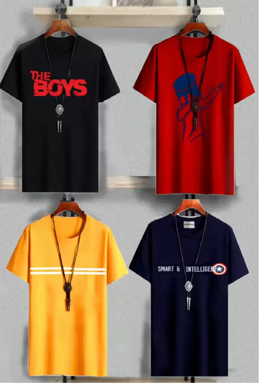 Boys Graphic Print Cotton Blend T Shirt  (Multicolor, Pack of 4)
