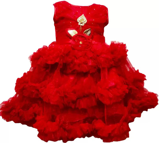 Baby Girls Midi/Knee Length Festive/Wedding Dress  (Red, Sleeveless)