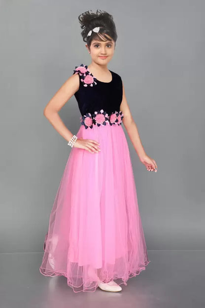 Girls Maxi/Full Length Party Dress  (Pink, Sleeveless)
