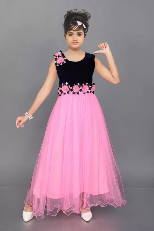 Girls Maxi/Full Length Party Dress  (Pink, Sleeveless)