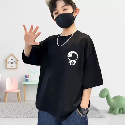 Boys Printed Pure Cotton T Shirt  (Black, Pack of 1)