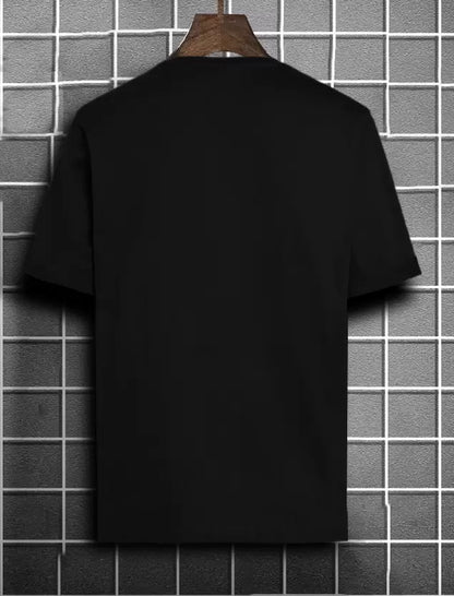 Men Graphic Print Round Neck Cotton Blend Black T-Shirt